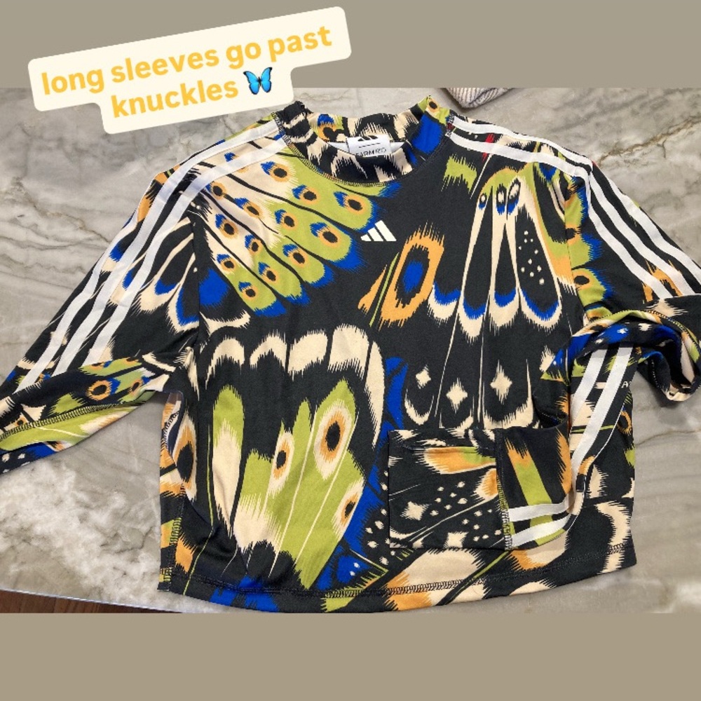 🦋FARM Rio Women's Multicolor Butterfly Crop Top Colorfly Green Adidas Longsleeve